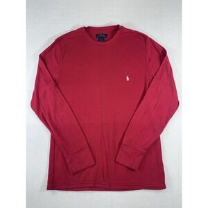 Polo Ralph Lauren Men's Medium Red Waffle Knit Thermal Long Sleeve Crew Shirt